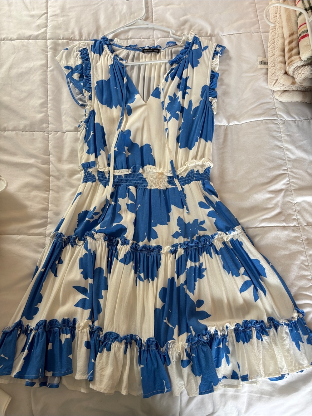 Blue & White Floral Tiered Mini Dress